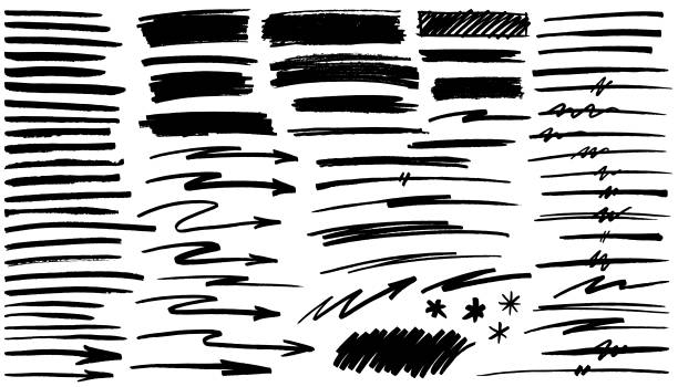 Black pen marker shapes Black paint marker grunge circle, square and rectangle vector illustration line art stock illustrations