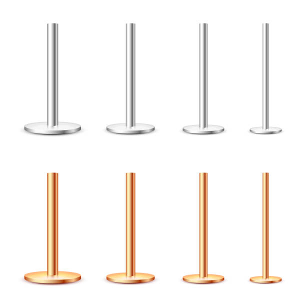 istock Realistic metal poles collection isolated on white background. Glossy bronze and steel pipes of various diameters. Billboard or advertising banner mount, holder. Vector illustration 1312009015