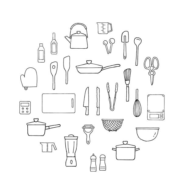 ilustrações de stock, clip art, desenhos animados e ícones de kitchen line icon circle design - poultry shears