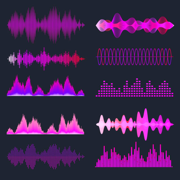 istock Colorful sound waves collection. Analog and digital audio signal. Music equalizer. Interference voice recording. High frequency radio wave. Vector illustration 1312010816