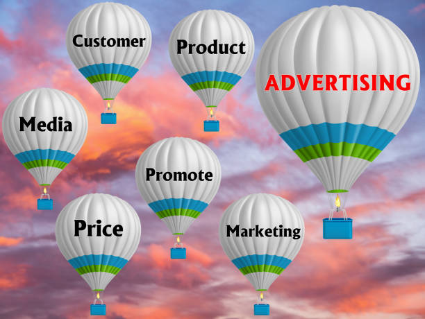 istock Hot air balloons with ADVERTISING concept. Abstract background, Thinking and Creativity. 3d illustration 1312015205