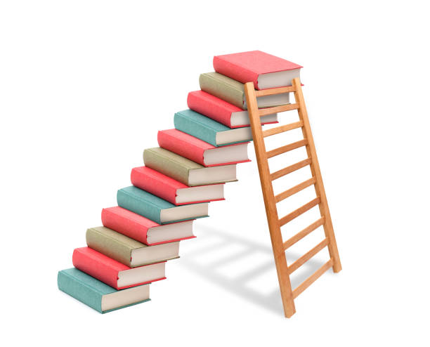 istock Ladder against on the book stairs isolated on white background 1312016988