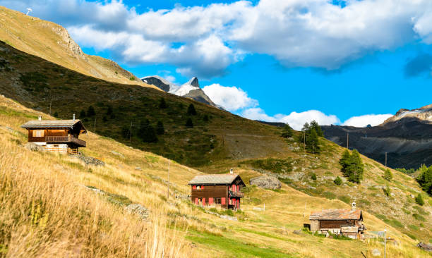 casas de madeira tradicionais em findeln perto de zermatt - mattehorn, suíça - findeln - fotografias e filmes do acervo