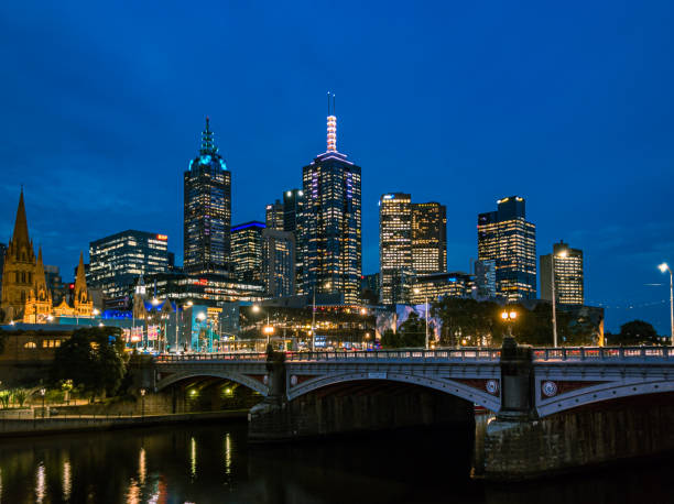 istock Melboune CBD building and Prince bridge in night 1312019592