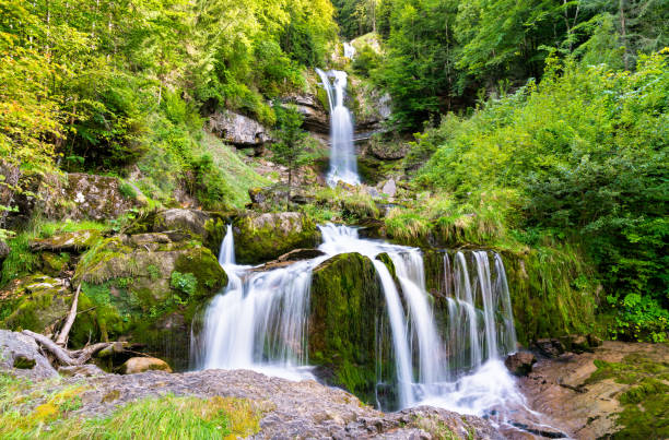 View of Giessbach Waterfall at Brienzersee Lake in Switzerland