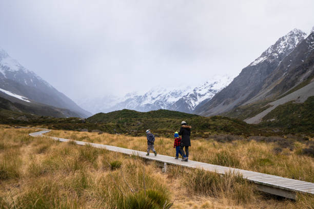 Family exploring beautiful place in winter.