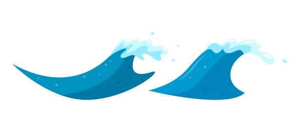 Wave crest in the sea. Surfing waves rising in the ocean. Cartoon vector illustration Wave crest in the sea. Surfing waves rising in the ocean. Cartoon vector illustration isolated in white background coil tubing stock illustrations
