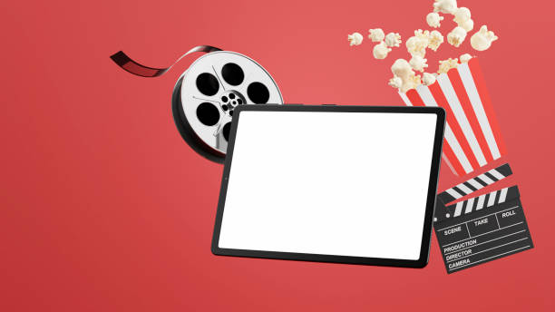 istock 3d render of tablet with online cinema time,with copy space 1312022295