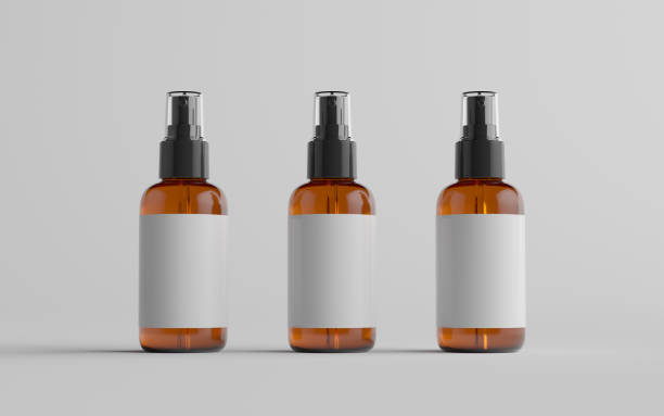 istock Amber Spray Bottle Mockup - Three Bottles. Blank Label 1312022463