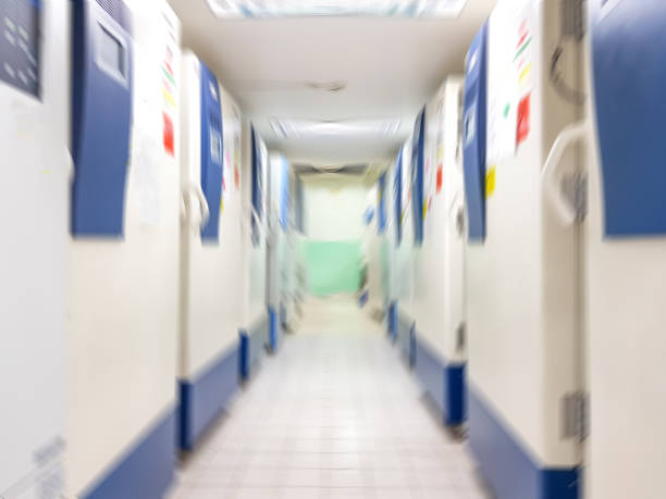 istock Blur abstract background of ultra low temperature freezer for specimens storage in laboratory testing in medical hospital.Blurry view rows of refrigerators for lab research in university 1312023662