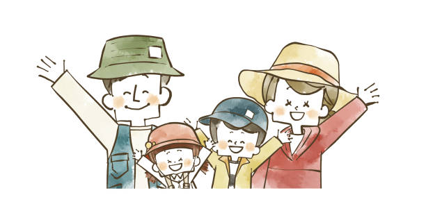 Family of outdoor wear Family of outdoor wear family reunion images pictures stock illustrations