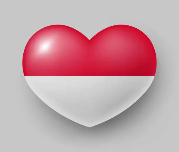 Vector illustration of Heart shaped glossy national flag of Monaco