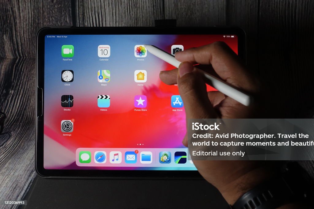 Apple iPad Pro with Magic keyboard and Apple Pencil Apple Pencil Stock Photo