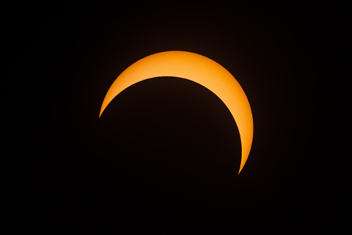 Partial solar eclipse shot from telescope on Dec, 26 2019 in southern Thailand