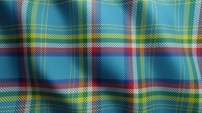 Yukon tartan geometric seamless looped pattern. Canada tartan waving surface motion graphic