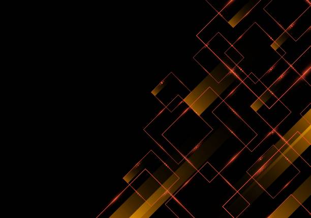 istock Abstract geometric red glossy square and stripes with glow light on black background technology concept 1312041653
