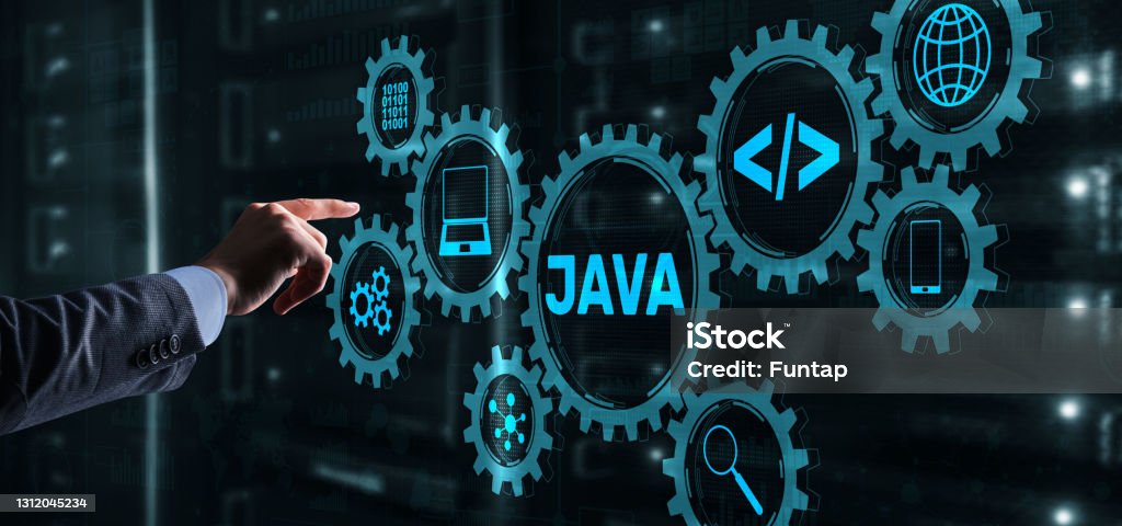 Business Man Pushing On A Touch Screen Interface Java Programming ...