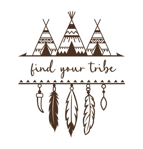 ilustraciones, imágenes clip art, dibujos animados e iconos de stock de teepee indio. cartel nativo americano. silueta vectorial wigwam con cita inspiradora. diseño tribal y boho. - teepee