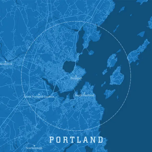 Vector illustration of Portland ME City Vector Road Map Blue Text