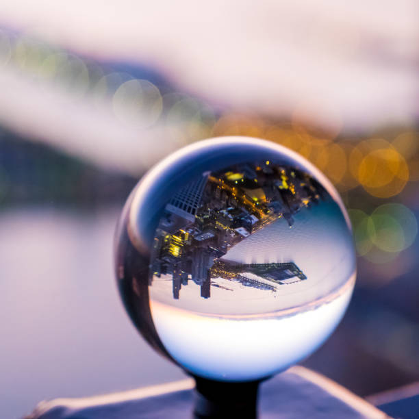 istock chicago downtown skyline reflection from a crystal ball 1312058055