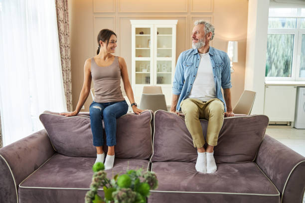 istock Joyful loving couple looking at each other 1312059959