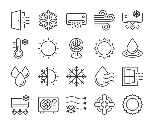 Vector illustration of Set of Air Conditioning Line Icons. Vector Illustration. Editable Stroke, 64x64 Pixel Perfect.