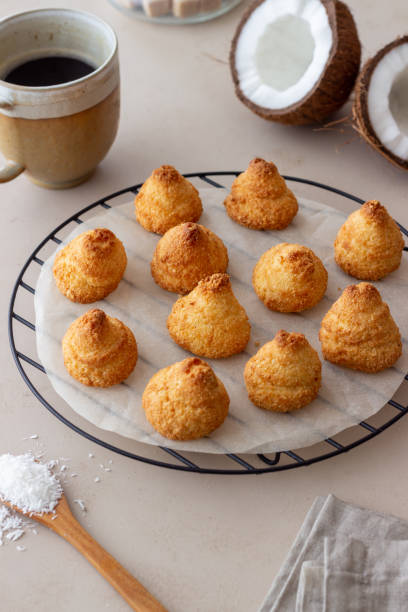 istock Coconut cookies on a beige background. Baking. Vegetarian food. 1312062177