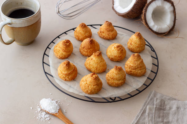 istock Coconut cookies on a beige background. Baking. Vegetarian food. 1312062193
