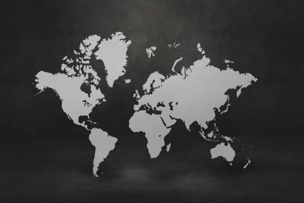 istock World map on black concrete wall background. 3D illustration 1312062589