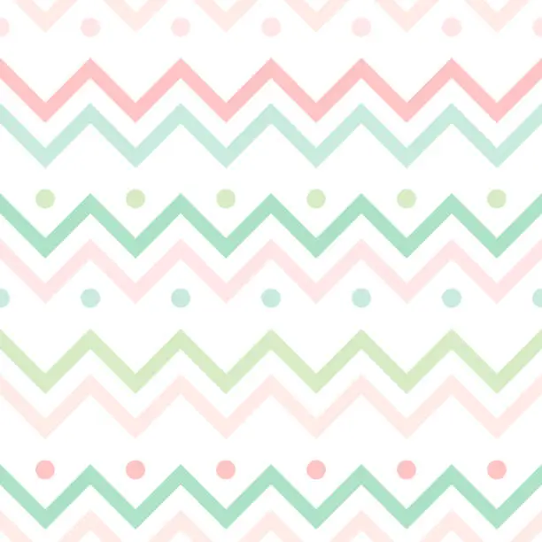 Vector illustration of Pastel colored zigzag lines wallpaper. seamless texture with Easter ornament on white background.