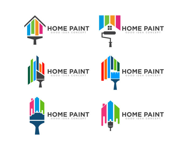 ilustrações, clipart, desenhos animados e ícones de vetor de design de logotipo de pintura - painting home improvement paint house