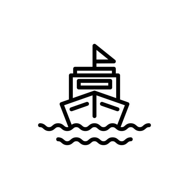 boot-symbol-vektor-illustration, urlaub sommersaison yacht logo-symbol mit umriss-stil - cruise ship interface icons vector symbol stock-grafiken, -clipart, -cartoons und -symbole