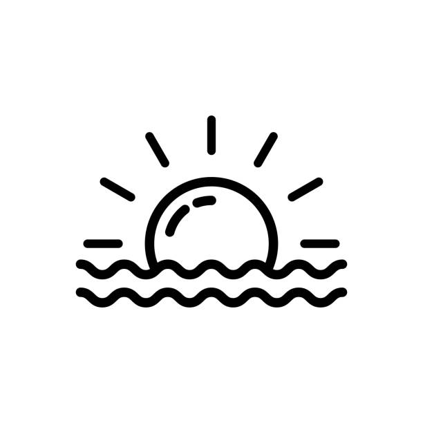 наброски море и солнце значок вектор, летний пляж сезон знак с линией или формы, символ солнца - f04 stock illustrations