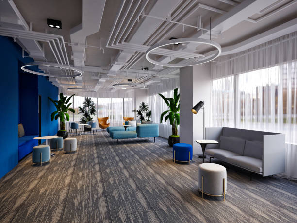 istock 3d render of luxury hotel reception and lobby 1312071324