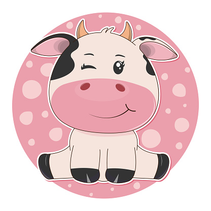 Cute Cartoon Cow Isolated On A Pink Background Stock Illustration -  Download Image Now - Cow, Domestic Cattle, Characters - iStock