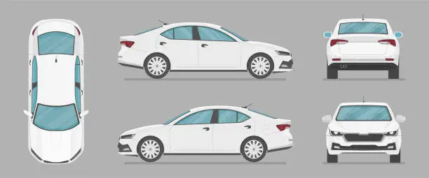 Vector illustration of Сar from different sides. Side view, front view, back view, top view.