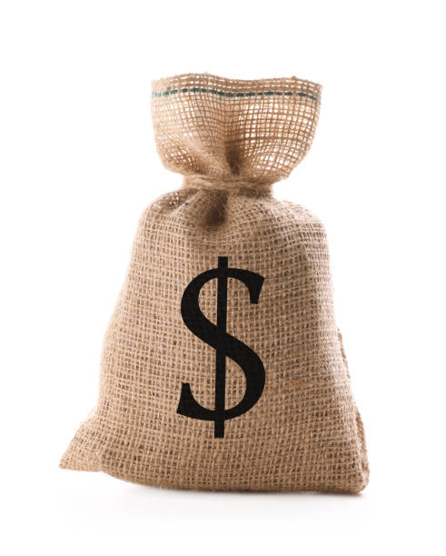 istock Burlap bag with dollar sign on white background 1312083206