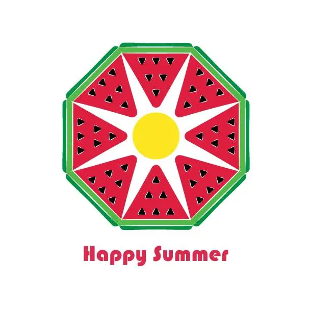 Vector illustration of a slice of watermelon in the form of  many  triangular polygon. vector. summer