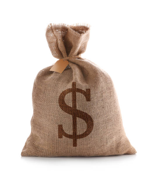 istock Burlap bag with dollar sign on white background 1312084179