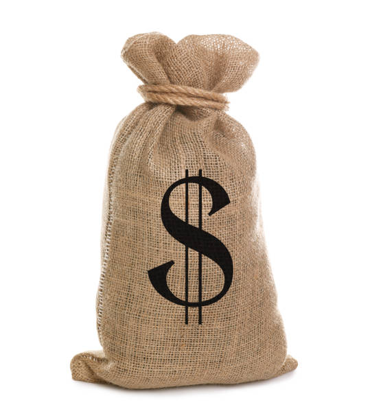 istock Burlap bag with dollar sign on white background 1312085049