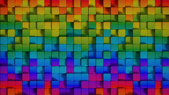 Bright colorful cubes. Abstract geometric pattern. Computer generated background. 3D render illustration
