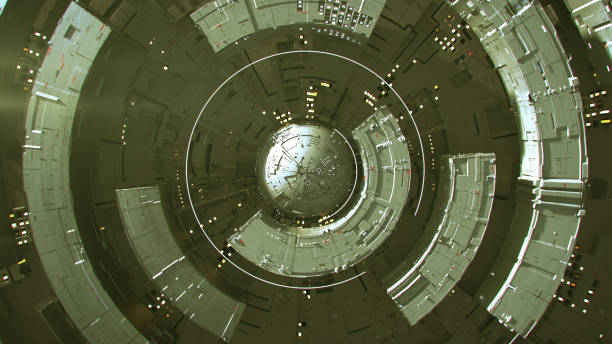 istock Glowing green futuristic circular shape 3D rendering 1312086912