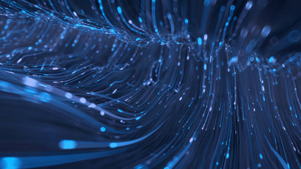 istock Glow blue light trails 3D render illustration 1312086928