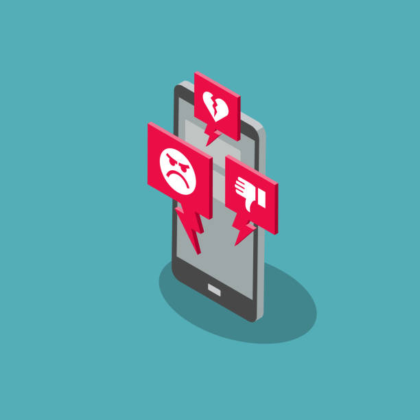 istock Cyberbullying symbol with a smartphone, isolated on blue background 1312089374