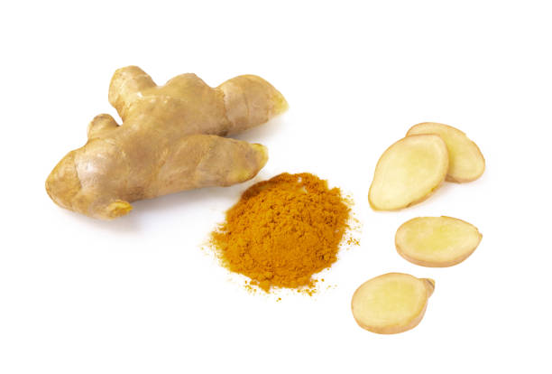 istock Fresh ginger root with sliced on white background for herb and medical product concept 1312090120