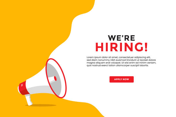 We are hiring banner with megaphone flat illustration We are hiring banner with megaphone flat illustration advertisement stock illustrations