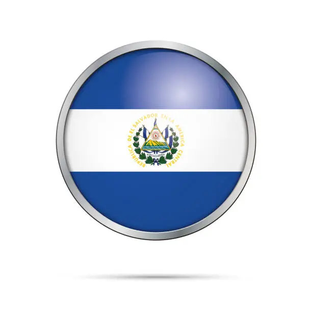 Vector illustration of Vector Salvadorian flag Button. El Salvador flag in glass button style.