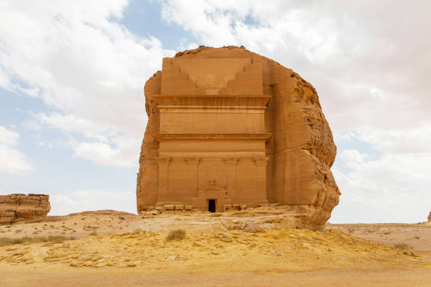 Tomb of Lihyan son of Kuza, known as Qasr AlFarid, the most iconic tomb in AlUla in the region of Mada’in Saleh, Saudi Arabia stock photo