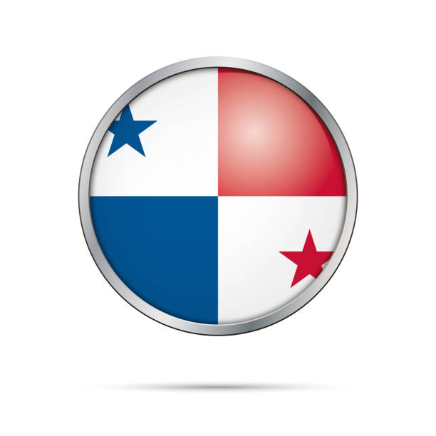 Vector Panamese flag button. Panama flag in glass button style. Panama flag glass button style with metal frame. panamanian flag stock illustrations