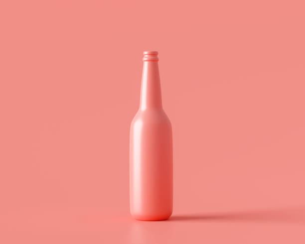 garrafa rosa de copo de bebida em fundo de cor pastel com design de produto em branco. renderização 3d. - coloured bottles - fotografias e filmes do acervo